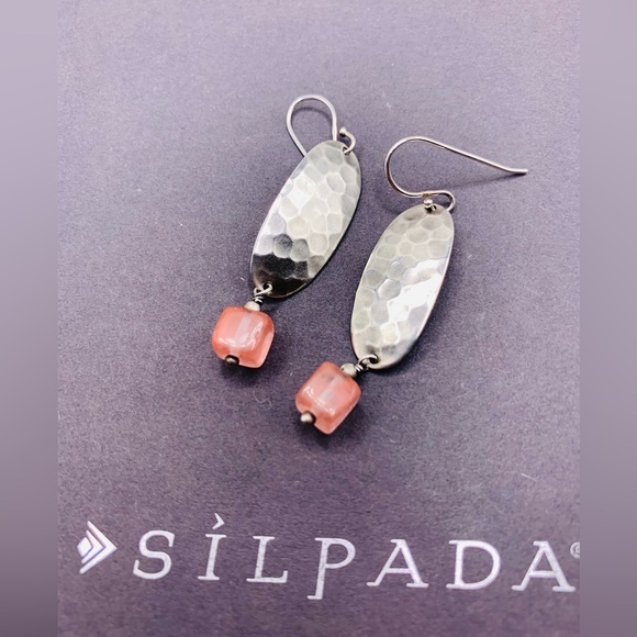 Silpada RARE HTF Sterling Hammered Oxidized Cherry Crystal Earrings - Picture 1 of 13